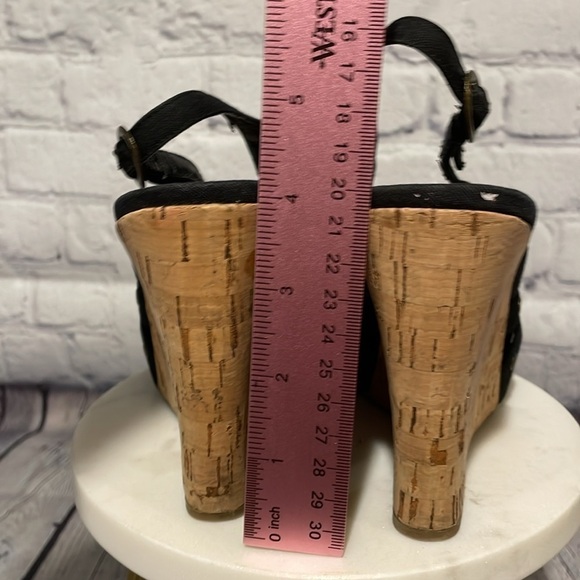 Steve Madden vintage 90s wedge heels black ribbon material open toe size 6 - Picture 4 of 8